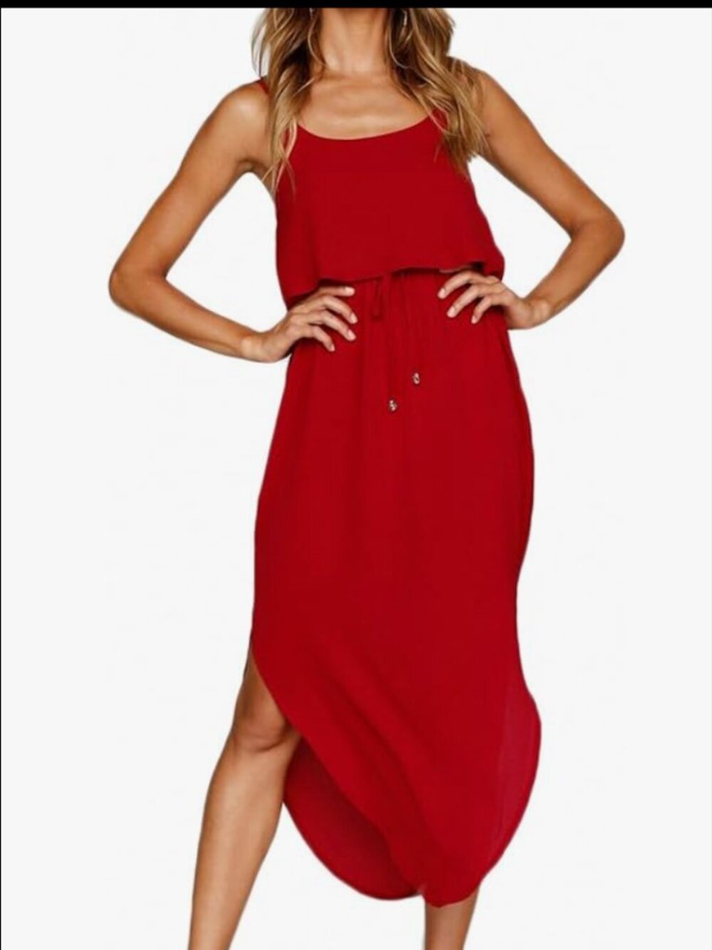 Women's Adjustable Strappy Split Summer Beach Casual Midi Dress
